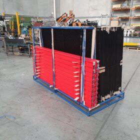 Custom colour Traffic Red ZONE industrial safety fencing packed
