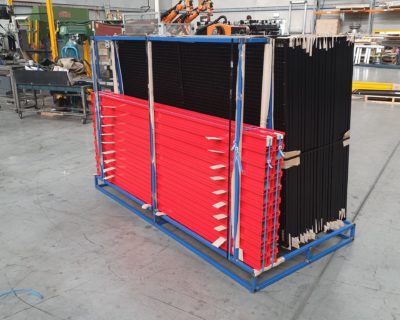 Custom colour Traffic Red ZONE industrial safety fencing packed