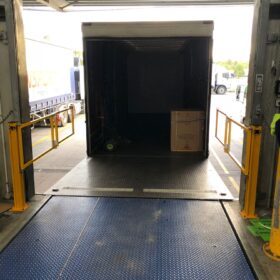 Dock Telescopic gates open with truck parked tailgate down